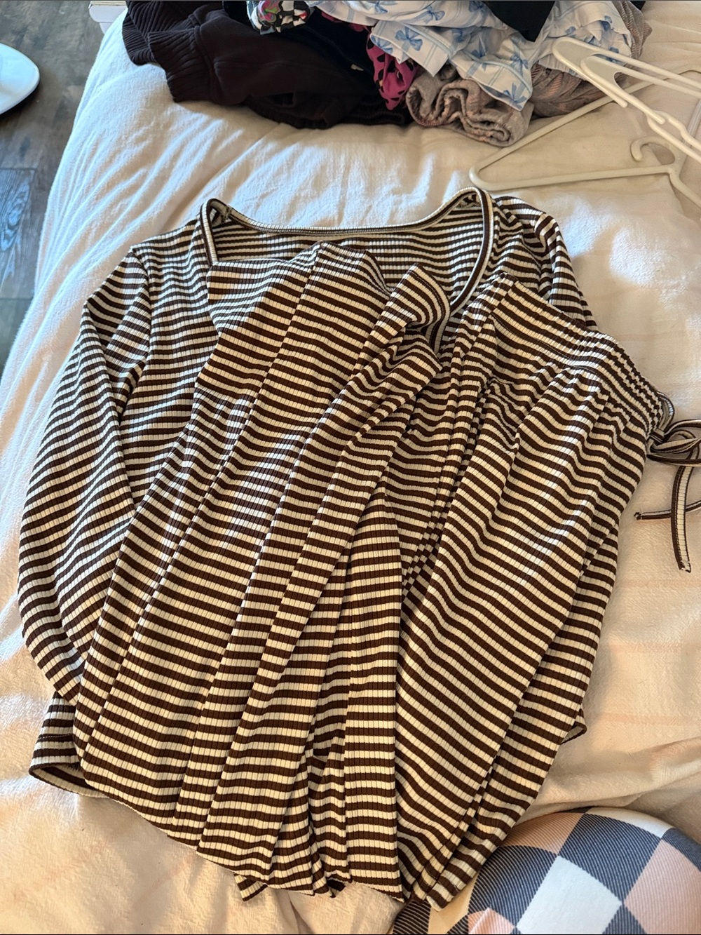 Striped Brown & Cream Long-Sleeve Rib Knit Top